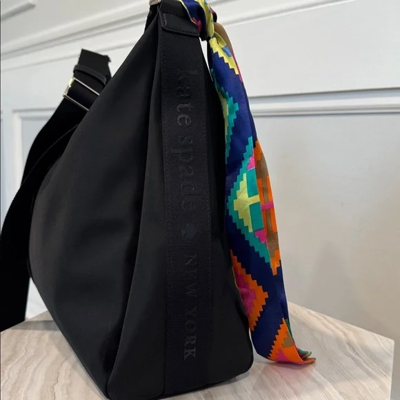 Kate Spade Carter Logo Large Black Nylon Hobo Crossbody - Picture 7 of 17